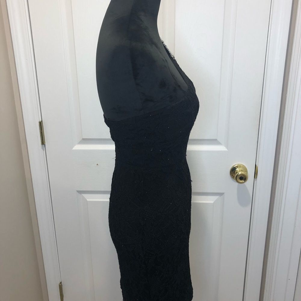 City Studio shimmering lace black dress with pearl and rhinestone strap, size 3 - Picture 8 of 11